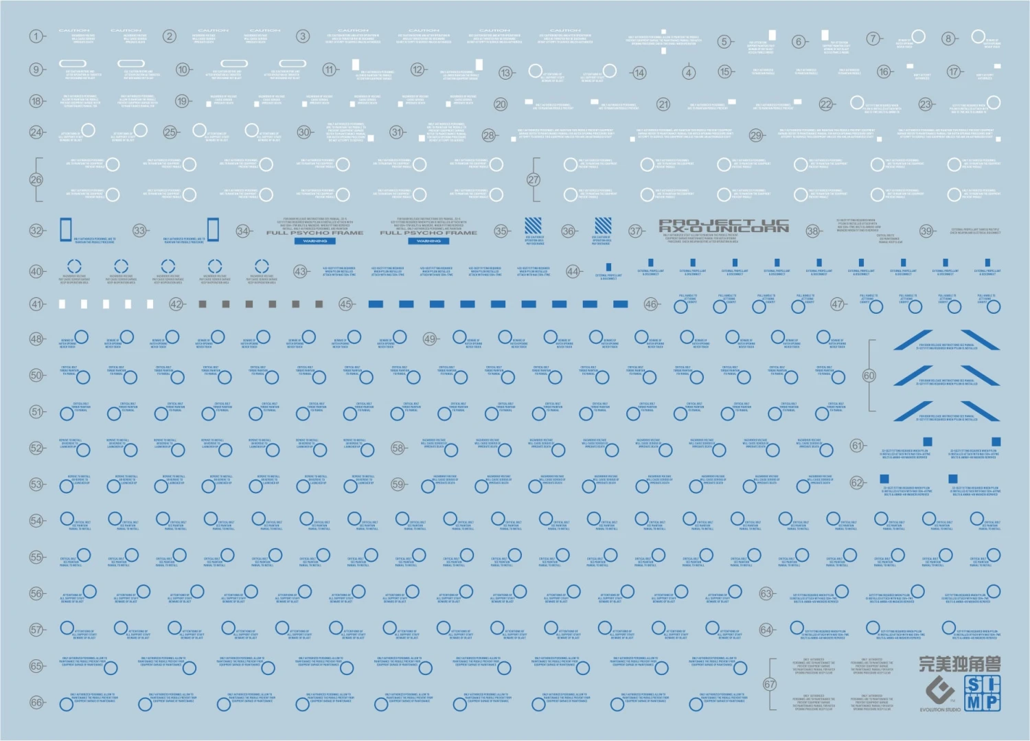 D21 PG Unicorn Gundam (Blue) Perfectibility & Divine Expansion Set Decal Sheet - Image 2